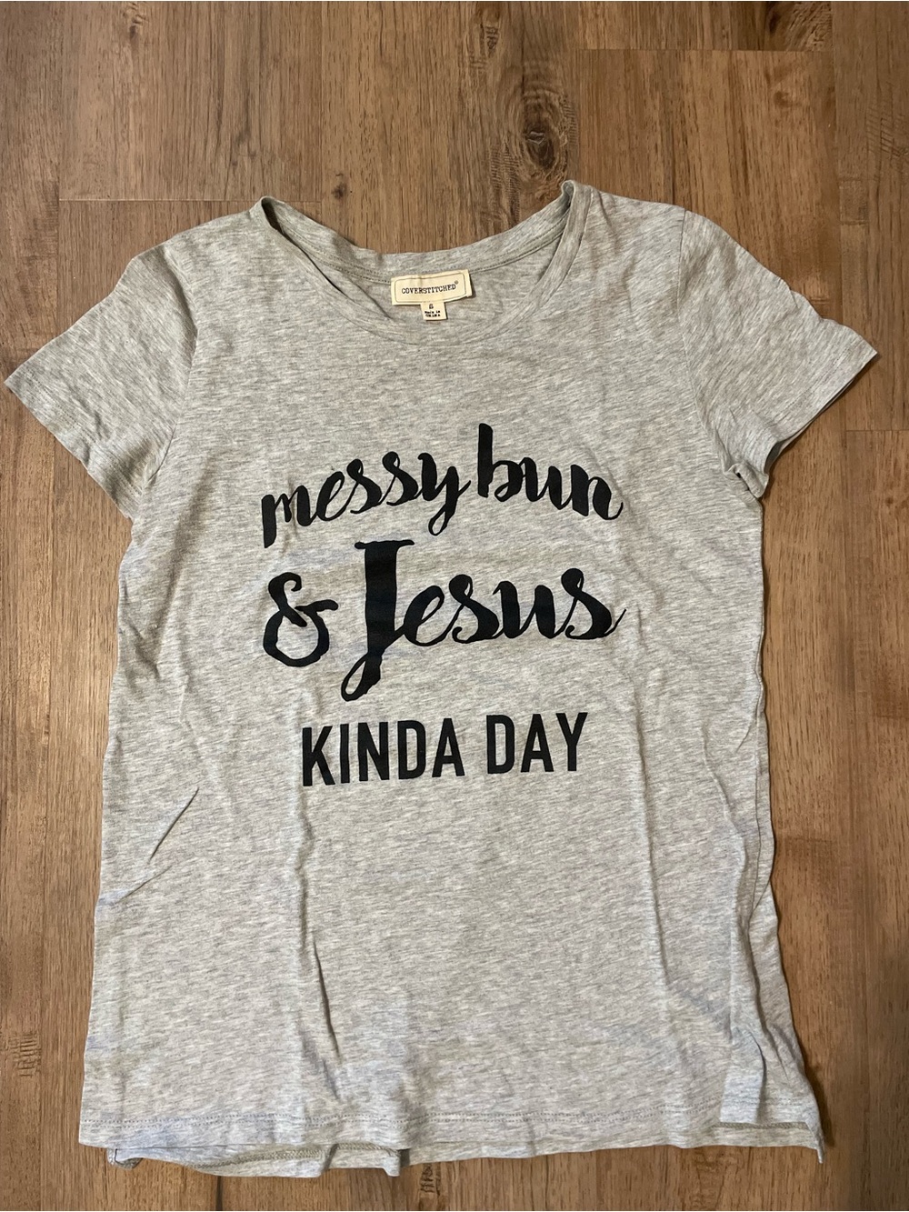 Christian Graphic Tee - Messy Bun & Jesus - Gray